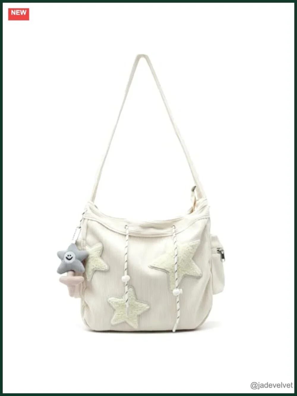 Corduroy Tote Bag with Star Design Crossbody Shoulder Messenger Work Tote Laptop